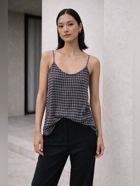Giorgio Armani Silk Camisole Tank Black White Diamond Print Size Medium